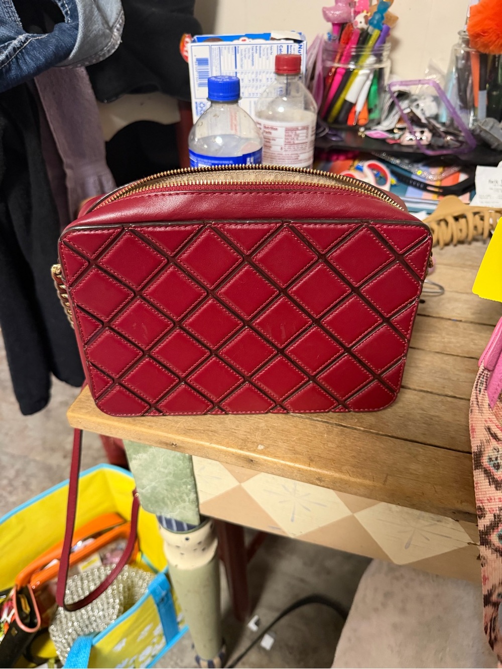 Michael Kors Quilted Burgundy Red Crossbody Bag